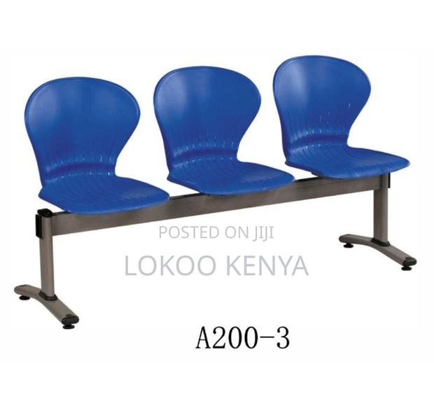 Waiting Bench; Metal Frame-Blue 3 Link Plastic Waiting Bench - thumbnail 3