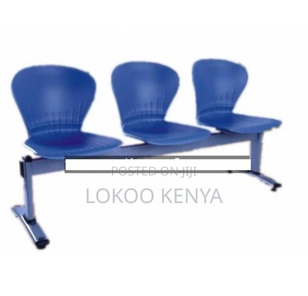 Waiting Bench; Metal Frame-Blue 3 Link Plastic Waiting Bench - thumbnail 4