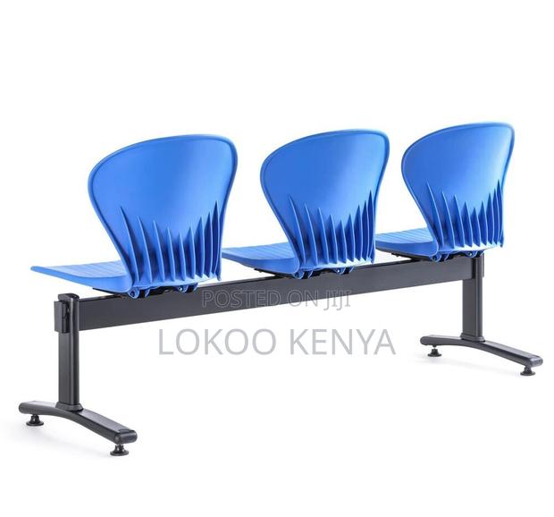 Waiting Bench; Metal Frame-Blue 3 Link Plastic Waiting Bench - thumbnail 8
