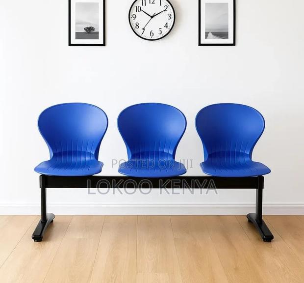 Waiting Bench; Metal Frame-Blue 3 Link Plastic Waiting Bench - thumbnail 9