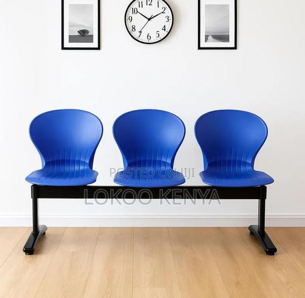 Waiting Bench; Metal Frame-Blue 3 Link Plastic Waiting Bench - thumbnail 10