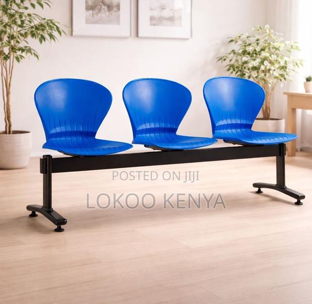 Waiting Bench; Metal Frame-Blue 3 Link Plastic Waiting Bench - thumbnail 11