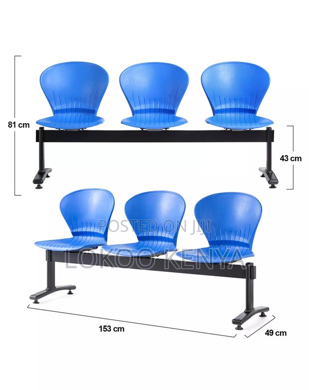 Waiting Bench; Metal Frame-Blue 3 Link Plastic Waiting Bench - thumbnail 12
