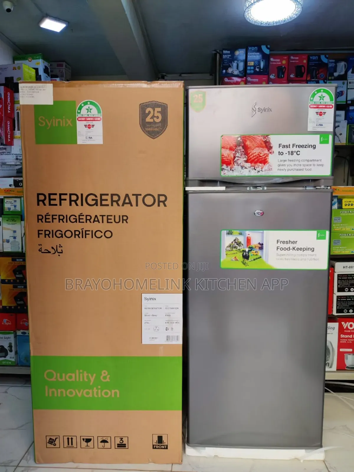 *Syinix Fridge Double Door 210litres 3stars