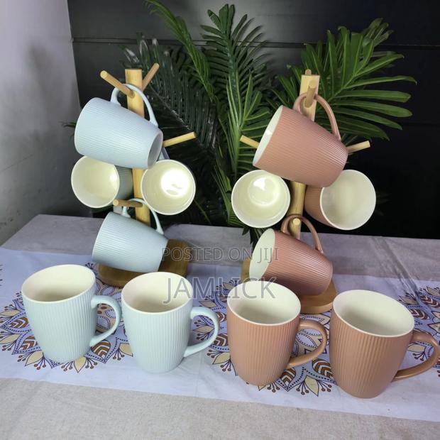 Stripped Ceramic Mugs – 6-Piece Set - Rb - main view