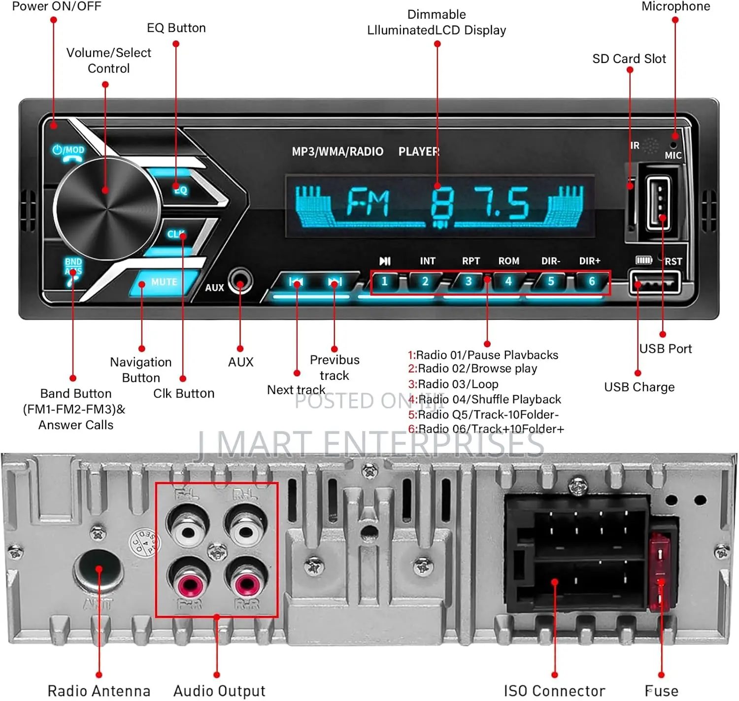 Radio Bluetooth Stereo With 7-Color Led Backlight,