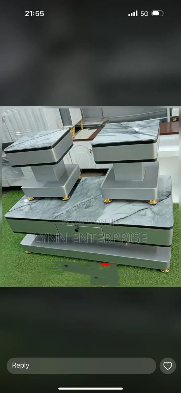 Coffee Table With Glass/Marble Topping With 2 Stools