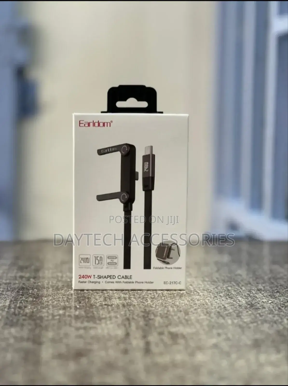 Earldom 240w T-Shaped Usb-C Charging Cable With Foldable Phone Holder