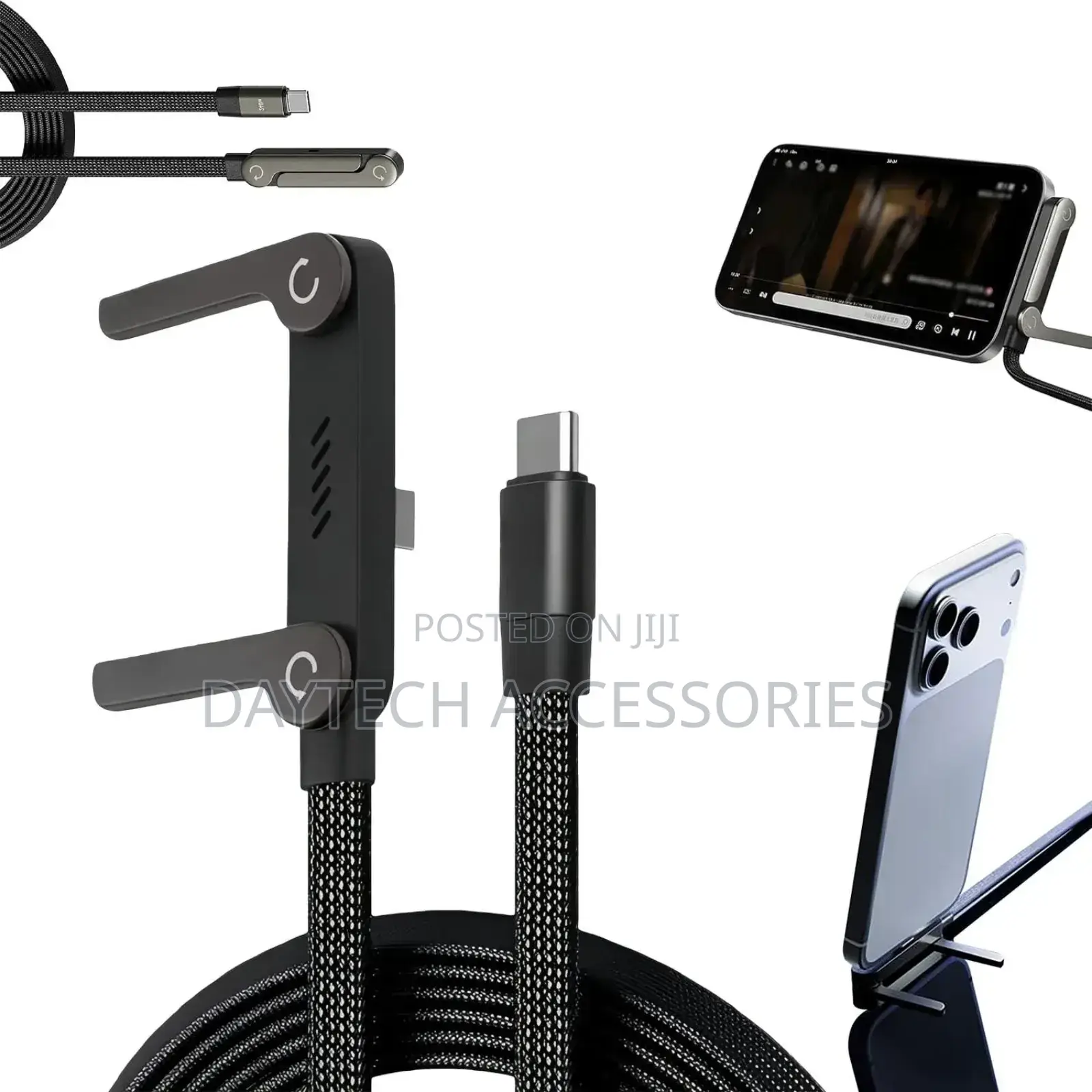Earldom 240w T-Shaped Usb-C Charging Cable With Foldable Phone Holder