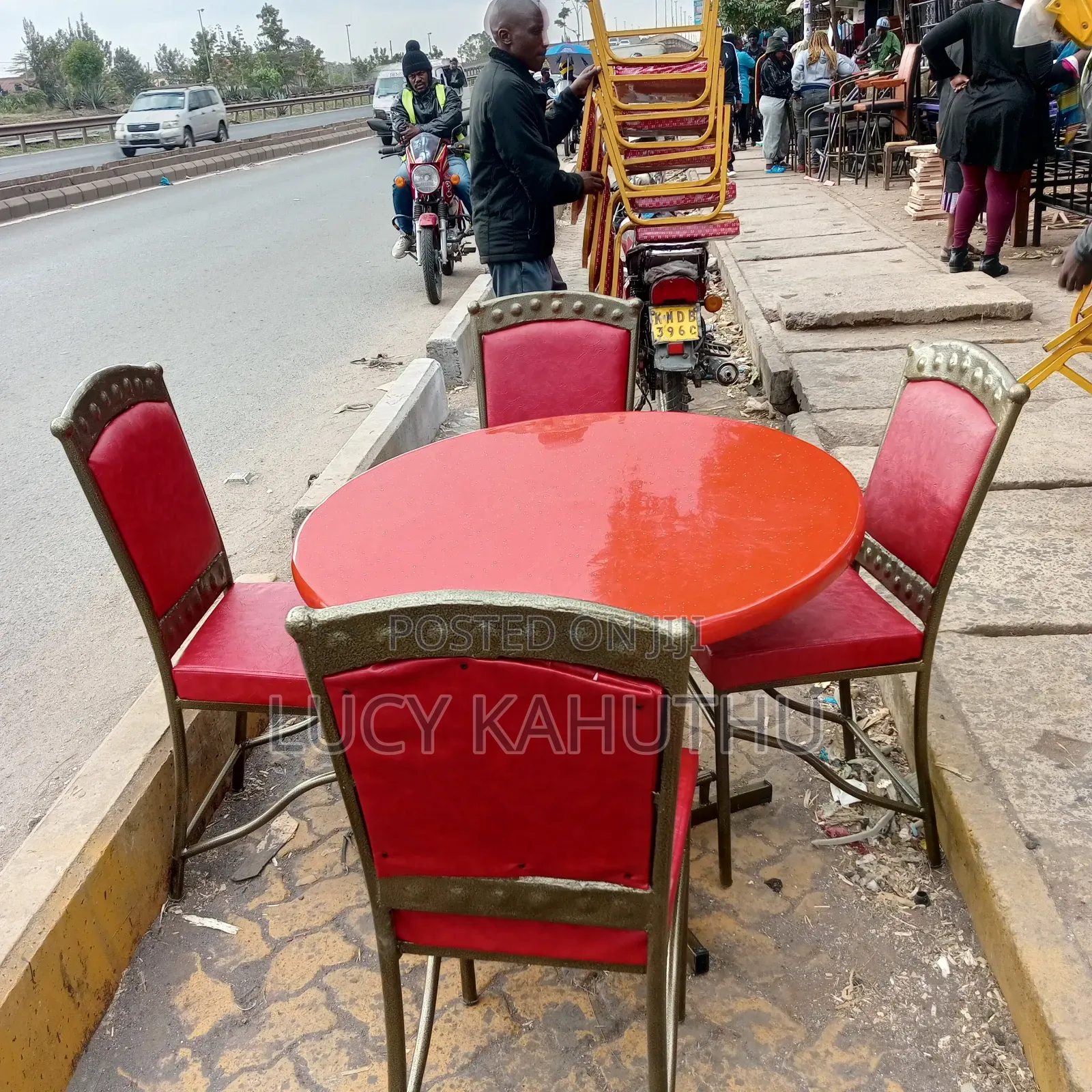 Restaurant Red Set With Red Mable Top