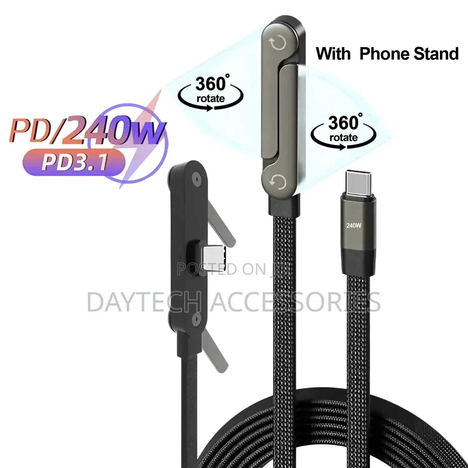 Earldo 240w Type-C to Type-C Fast Charging Cable Phone Holder