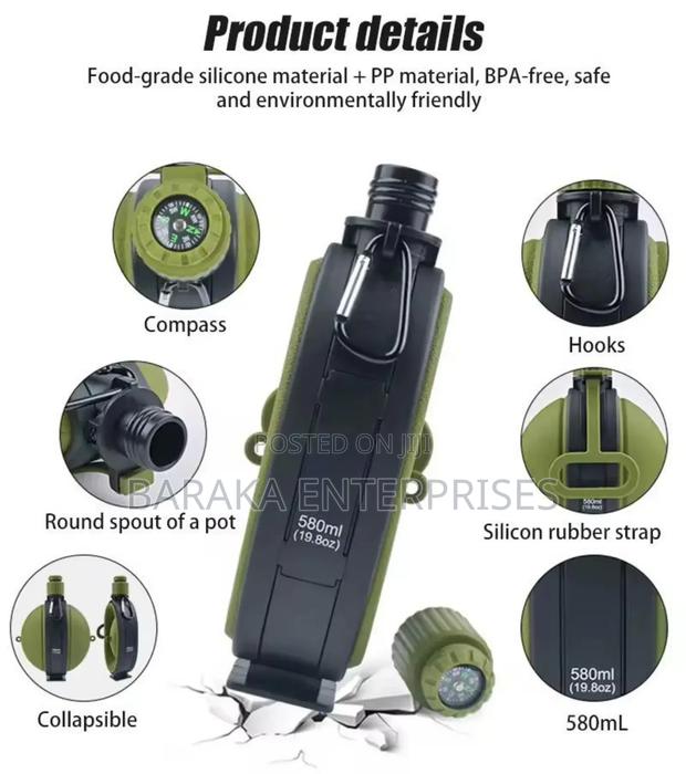 Foldable Silicone Water Bottle With Compass - thumbnail 4