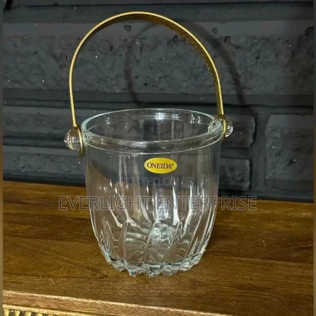 1l Heavy Glass Ice Cube Bucket Stainless Steel Handle