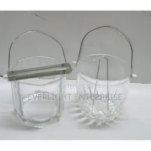 1l Heavy Glass Ice Cube Bucket Stainless Steel Handle