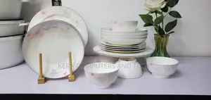 24 Pieces Porcelain Plates and Bowls Set With Pink Floral