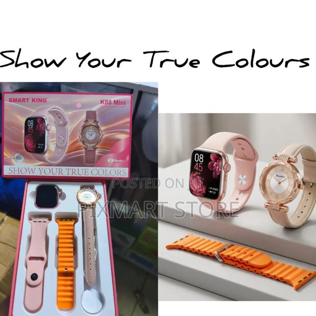  Smart Watch + Classic Wrist Watch Set With 2 Straps