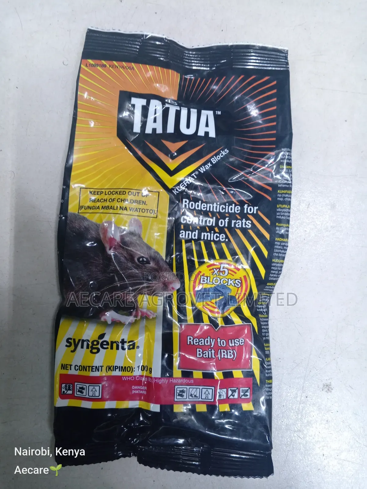 Tatua Klerat Wax Blocks Rat / Mice Poison Rodenticide 100gram 5blocks