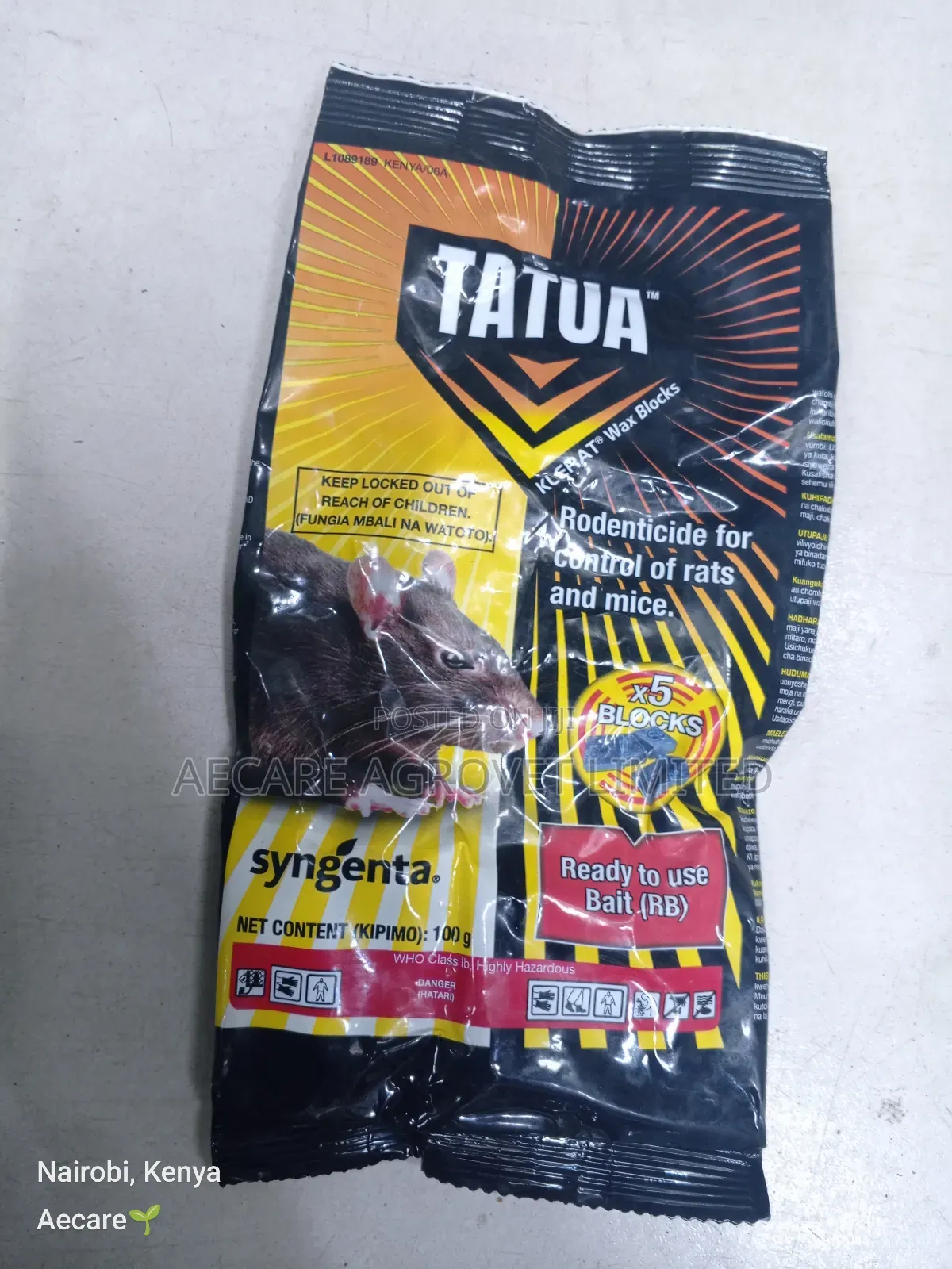 Tatua Klerat Wax Blocks Rat / Mice Poison Rodenticide 100gram 5blocks