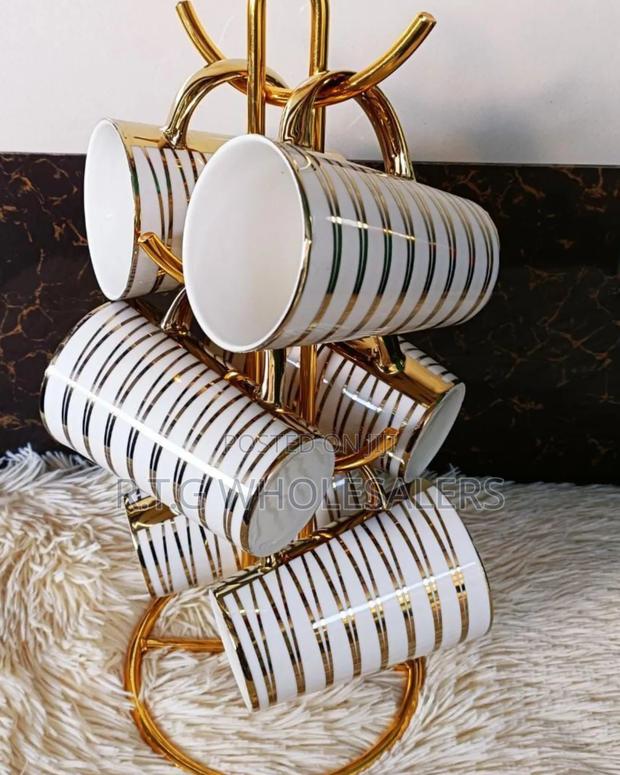 6-Piece Gold Tree Mug Set – Elegant Ceramic Cups