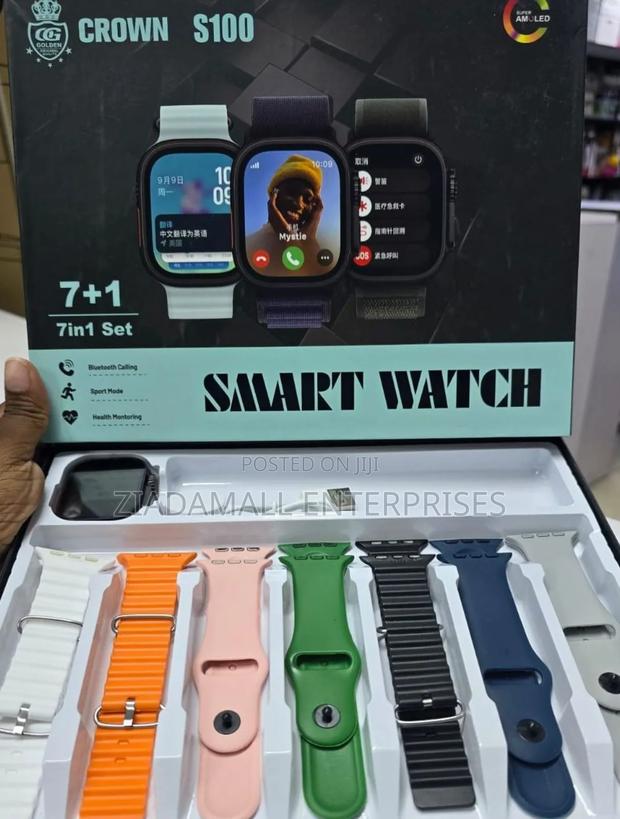 Crown S100 Smart Watch – 7 Extra Straps Included