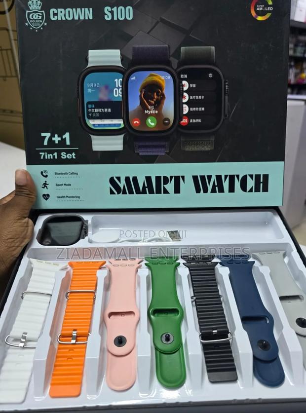 Crown S100 Smart Watch Bundle – 7 Straps + 1 Watch - thumbnail 3
