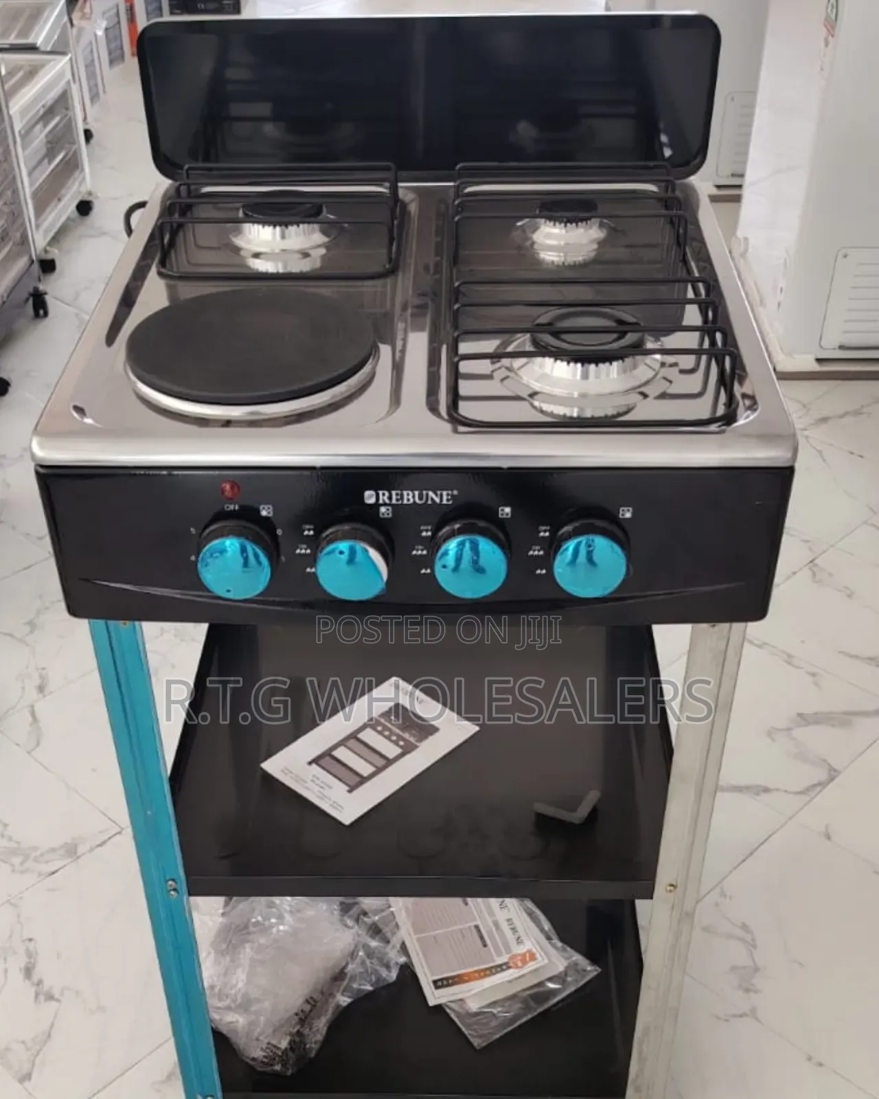 Rebune 3 Gas + 1 Electric Standing Stove With Shelves