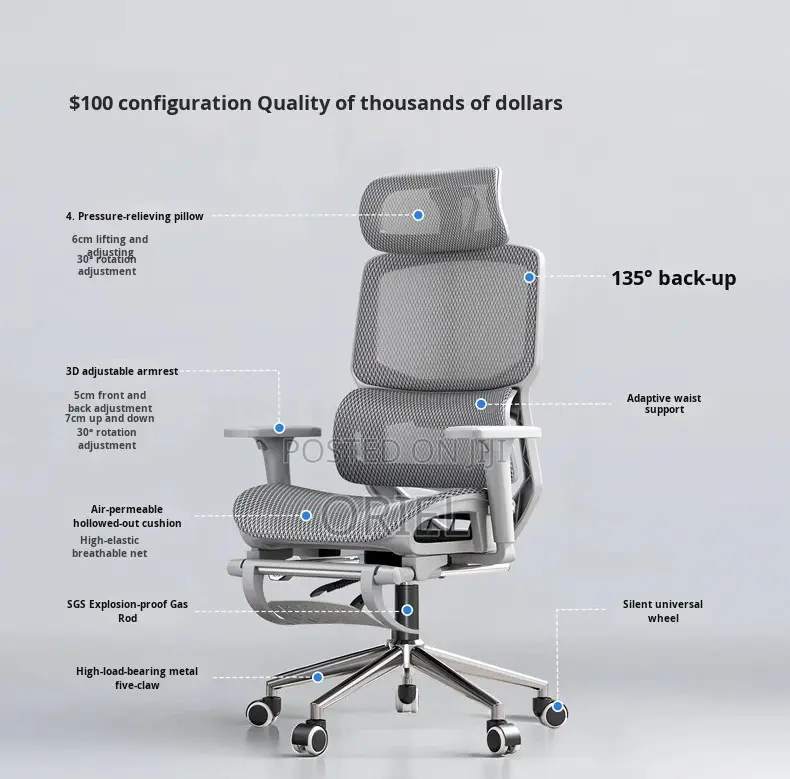 Office Chair; White Executive Office Chair With Lumbar Support