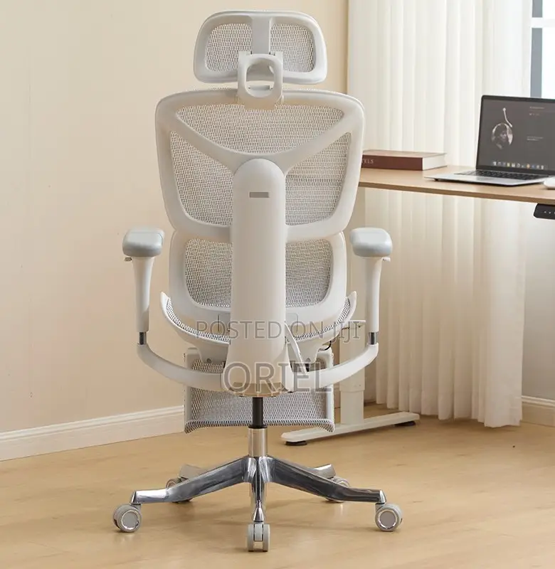Office Chair; White Executive Office Chair With Lumbar Support