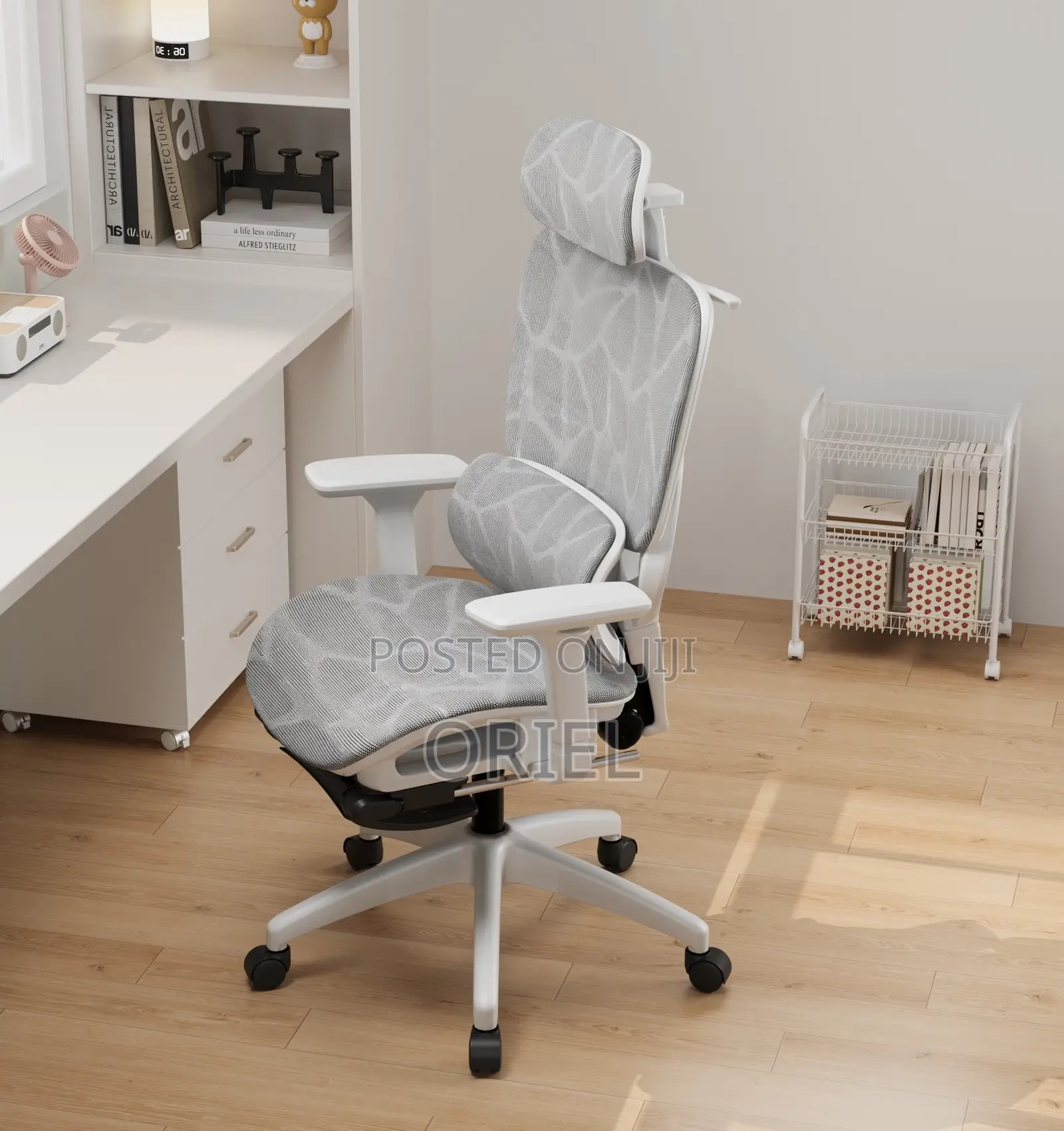 Office Chair; White Executive Office Chair With Lumbar Support