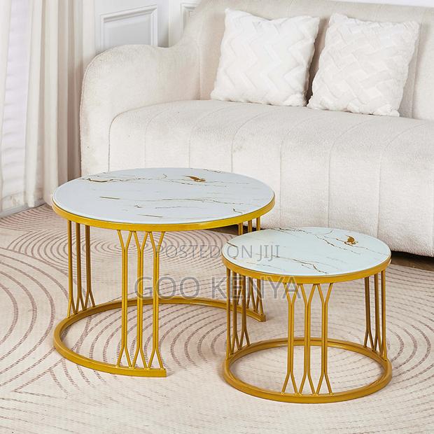 Home Table Set; Compact Round Double Coffee Tables For Small Spaces - thumbnail 4