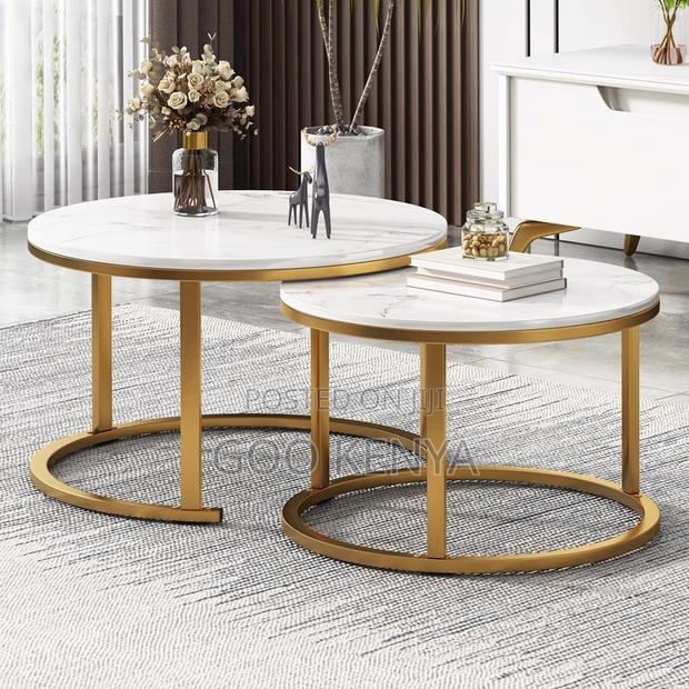 Home Table Set; Compact Round Double Coffee Tables For Small Spaces - thumbnail 5