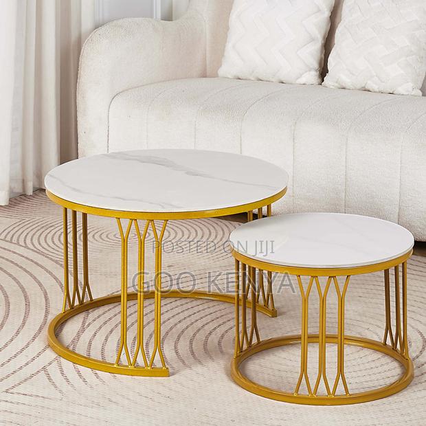 Home Table Set; Compact Round Double Coffee Tables For Small Spaces - thumbnail 6