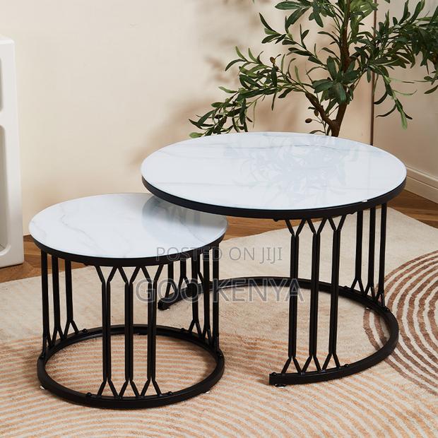 Home Table Set; Compact Round Double Coffee Tables For Small Spaces - thumbnail 7