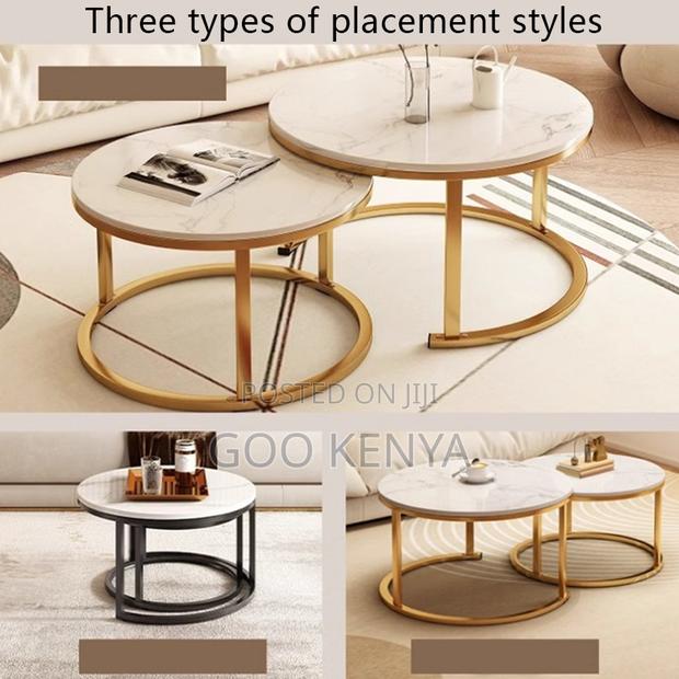Home Table Set; Compact Round Double Coffee Tables For Small Spaces - thumbnail 8
