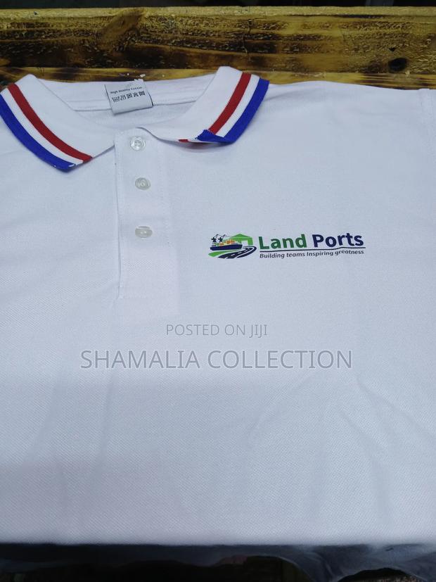 White Plain With Royal Blue Stripes and Red Stripes Polo - main view