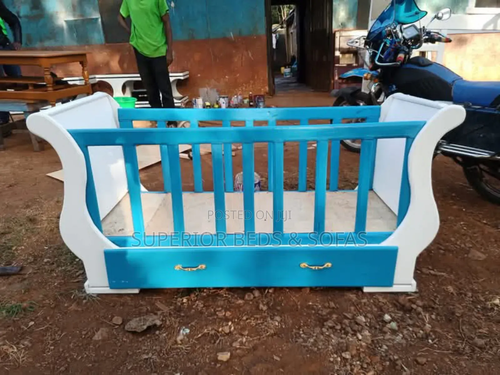 Blue and White Baby Cot