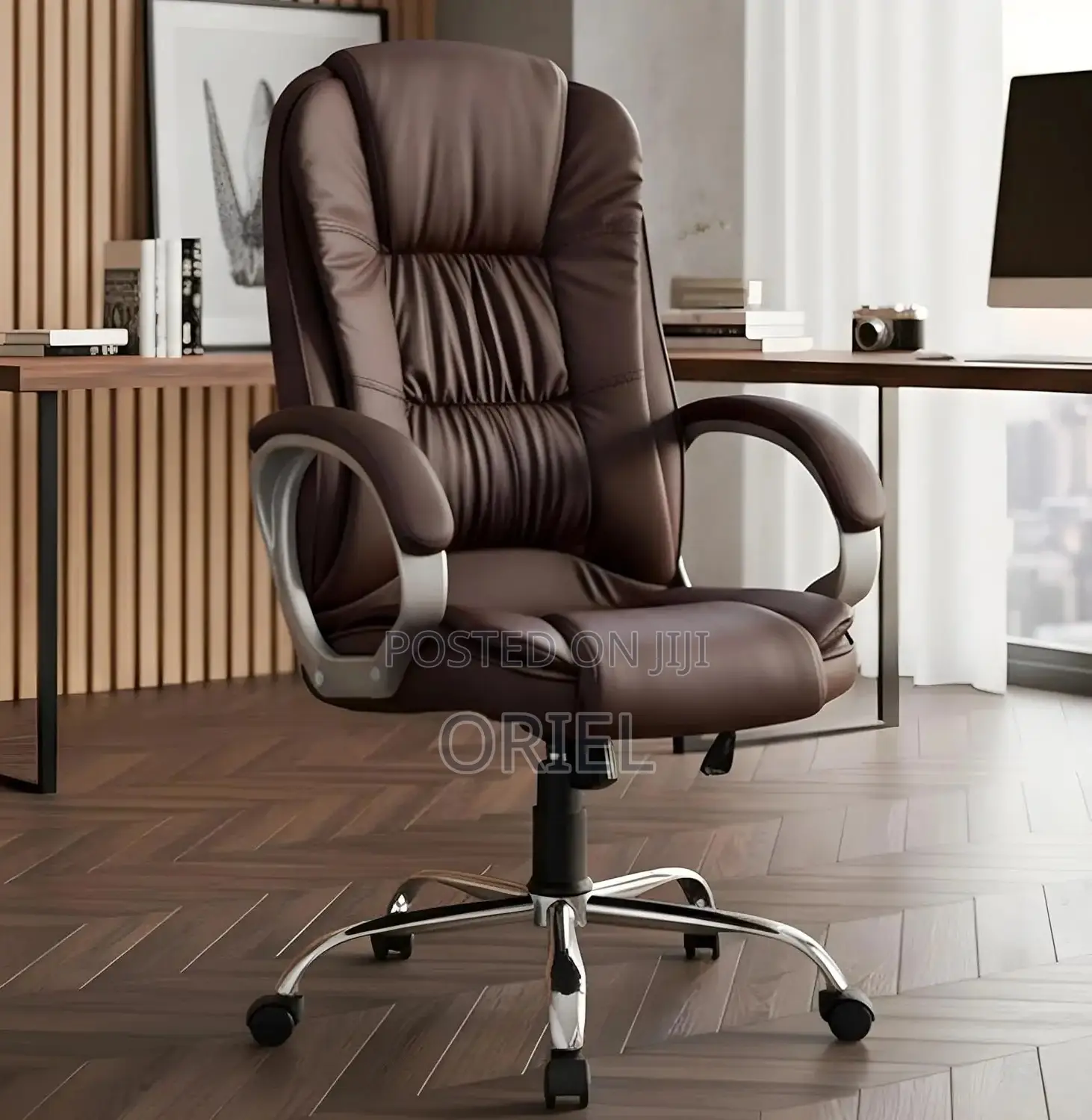 Executive Office Chair : Ergonomic Executive Brown Leather Chair