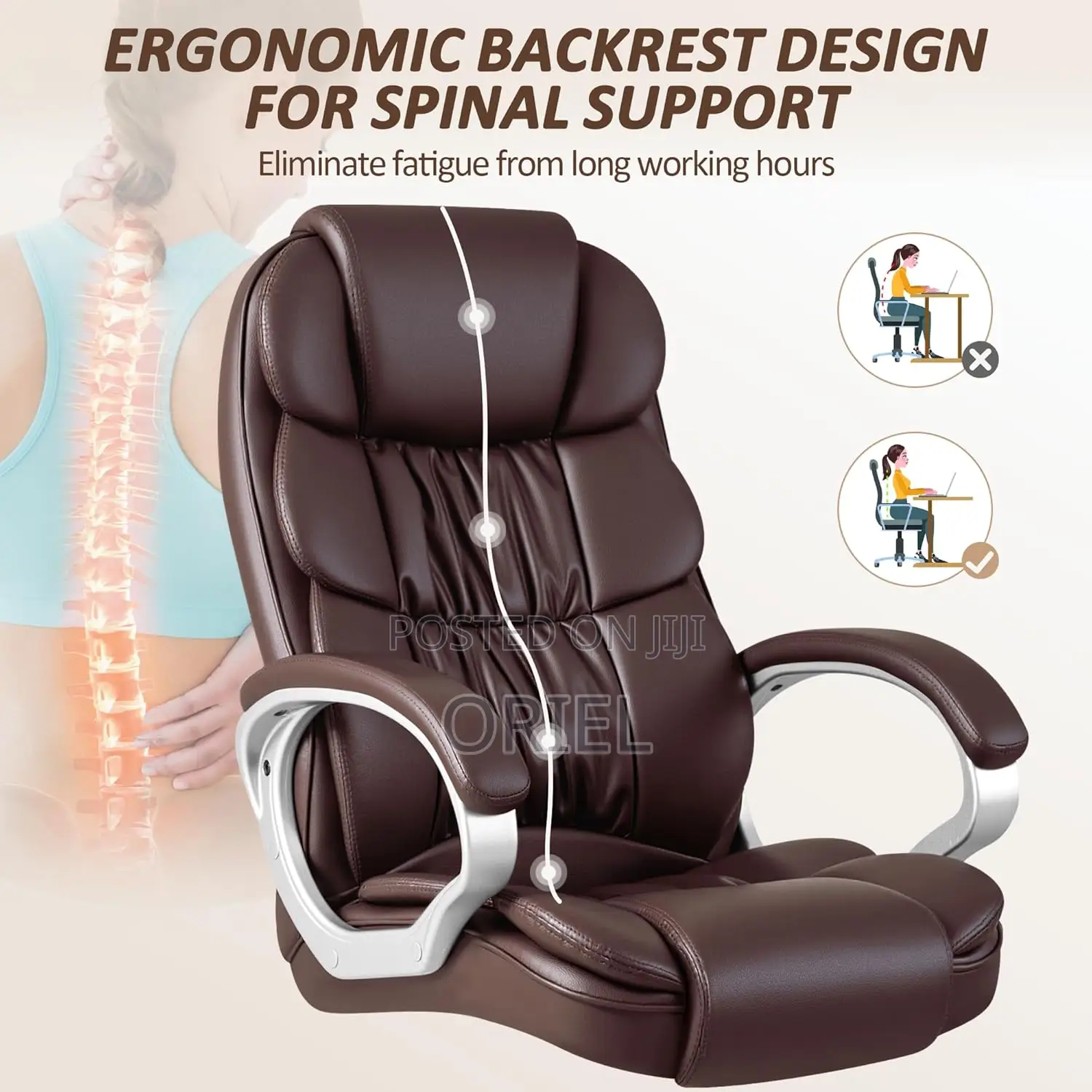 Executive Office Chair : Ergonomic Executive Brown Leather Chair