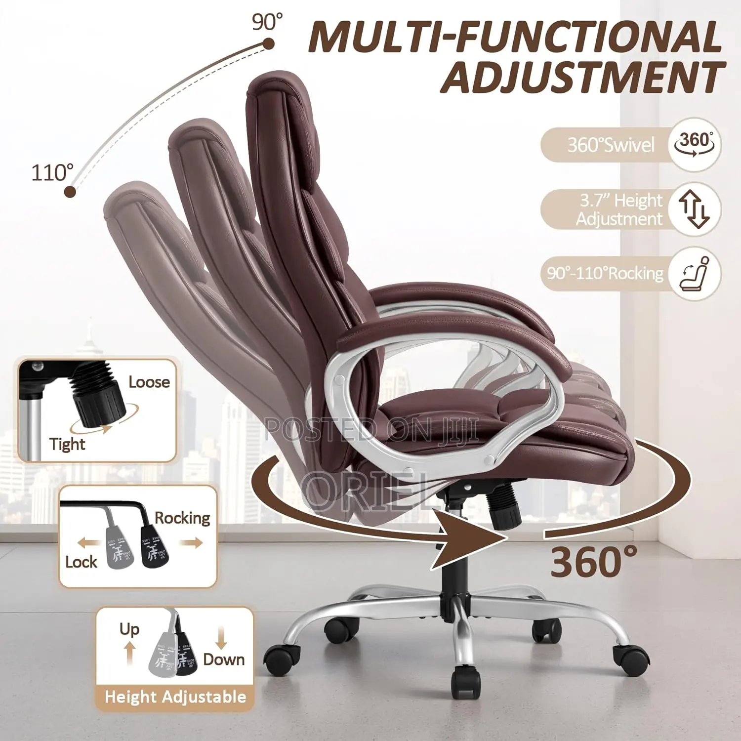 Executive Office Chair : Ergonomic Executive Brown Leather Chair