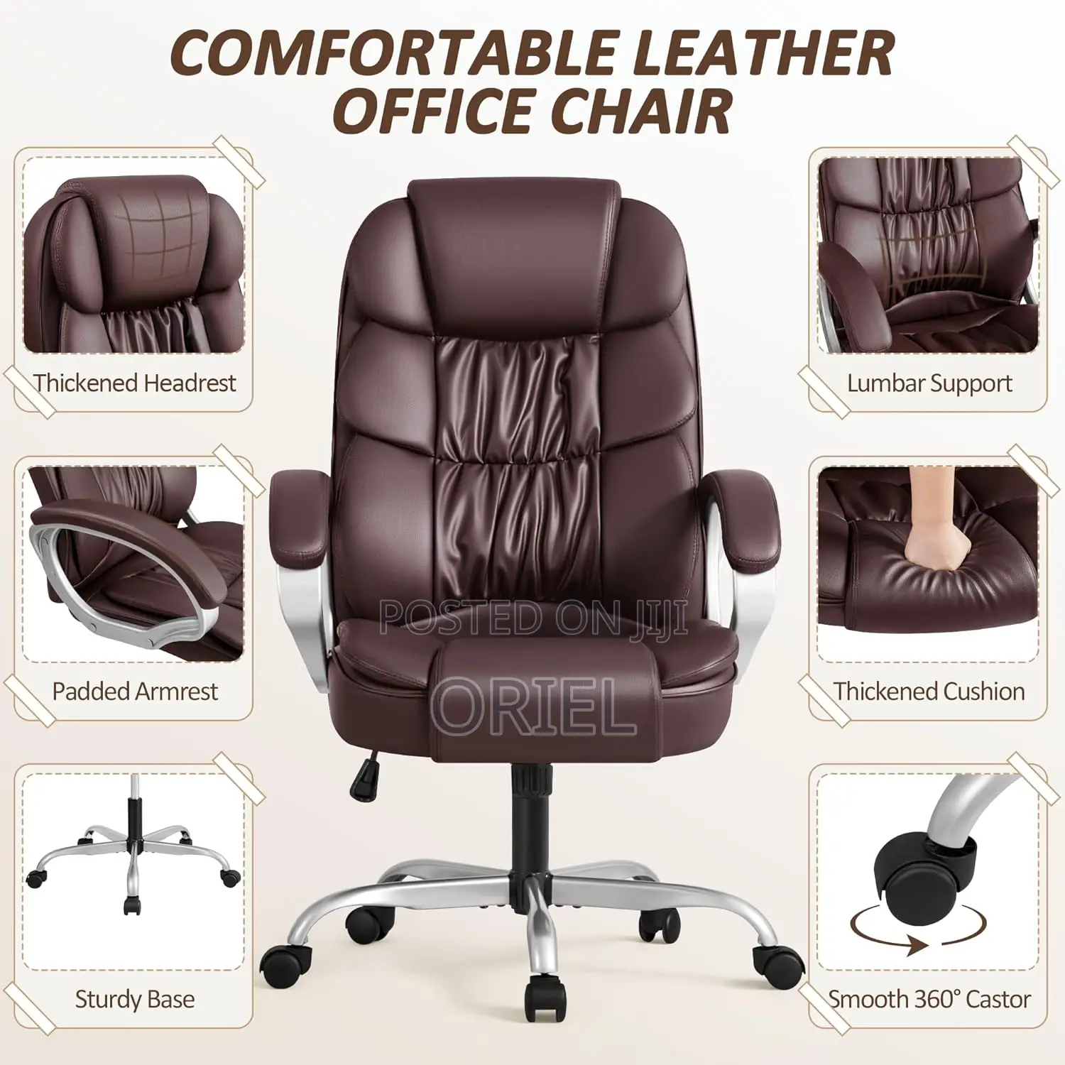 Executive Office Chair : Ergonomic Executive Brown Leather Chair