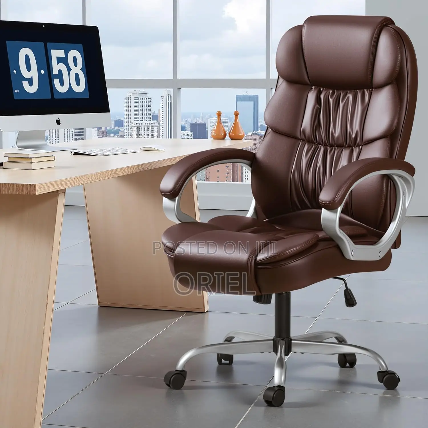 Executive Office Chair : Ergonomic Executive Brown Leather Chair