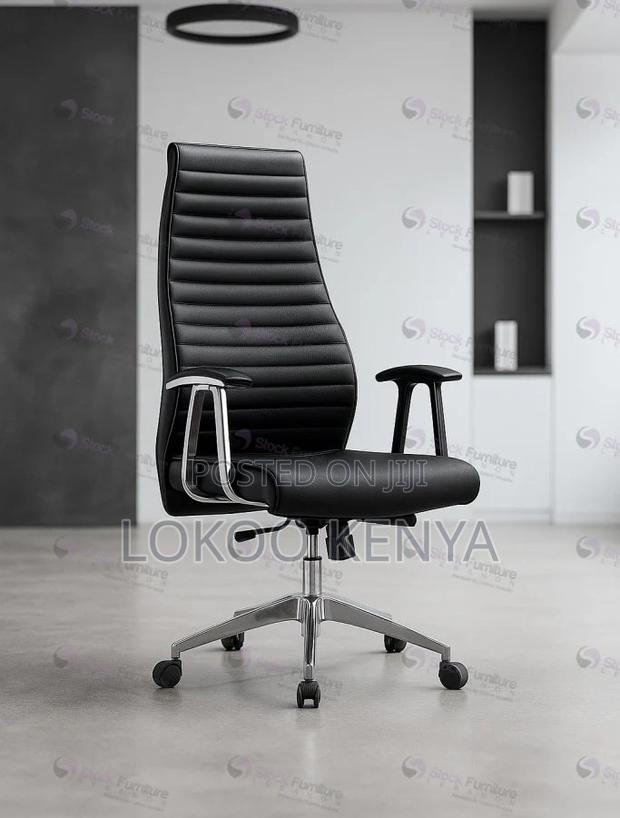 Office Chair; Black Leather Executive High Back Office Chair - thumbnail 4