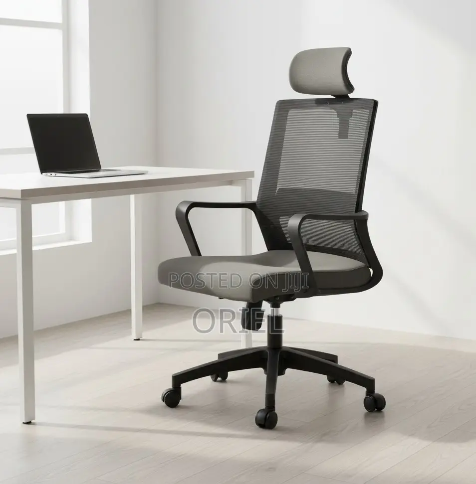 Office Chair : Fabric Ergonomic Office Chair With Adjustable Headrest
