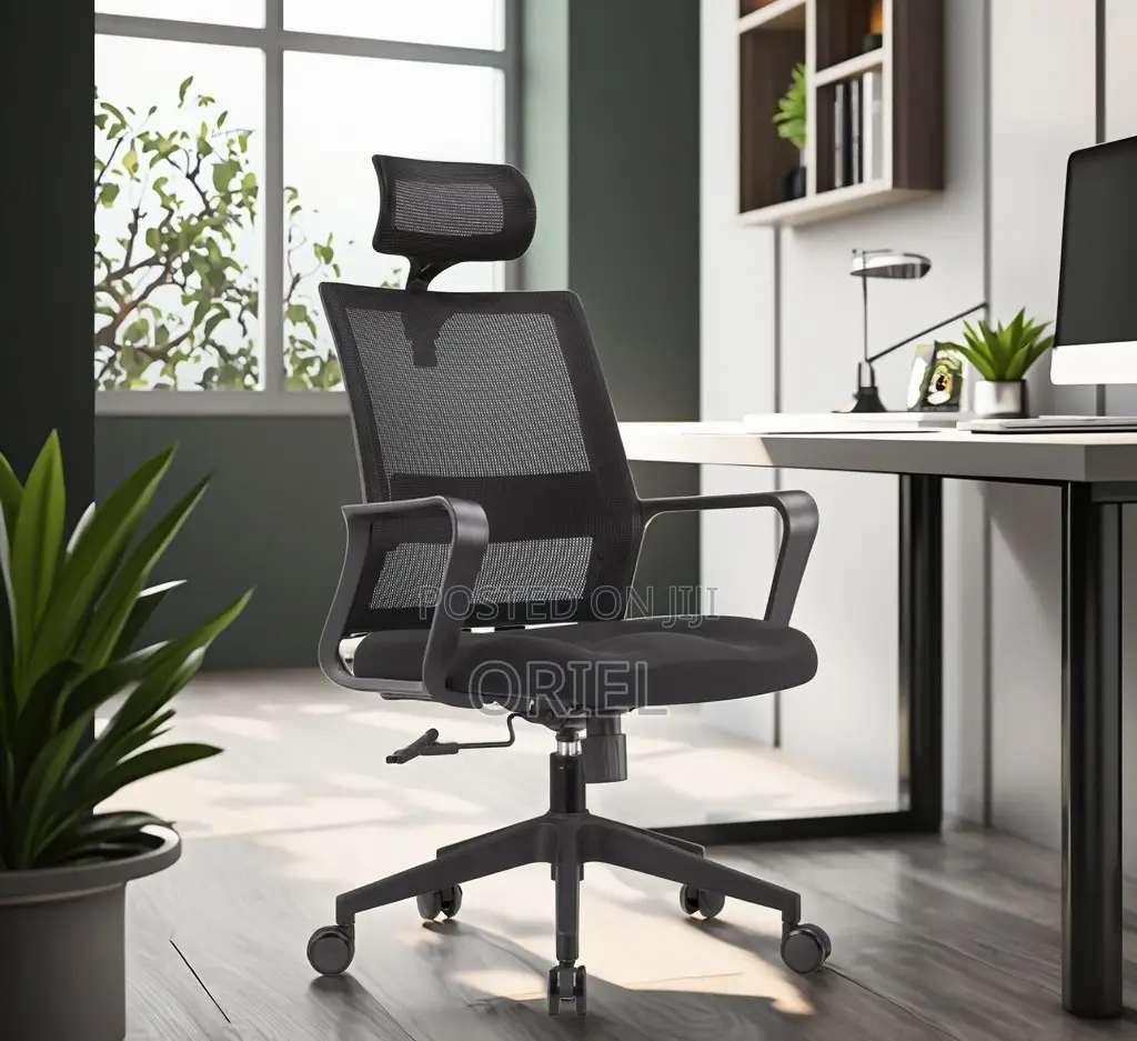 Office Chair : Fabric Ergonomic Office Chair With Adjustable Headrest