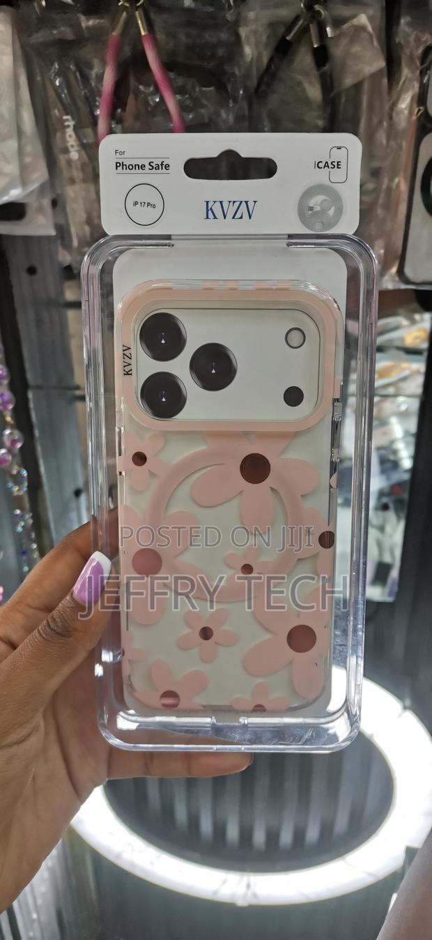Xacop iPhone 17 Pro KVZV Magnetic Compatible Cover With Flowers -Pink
