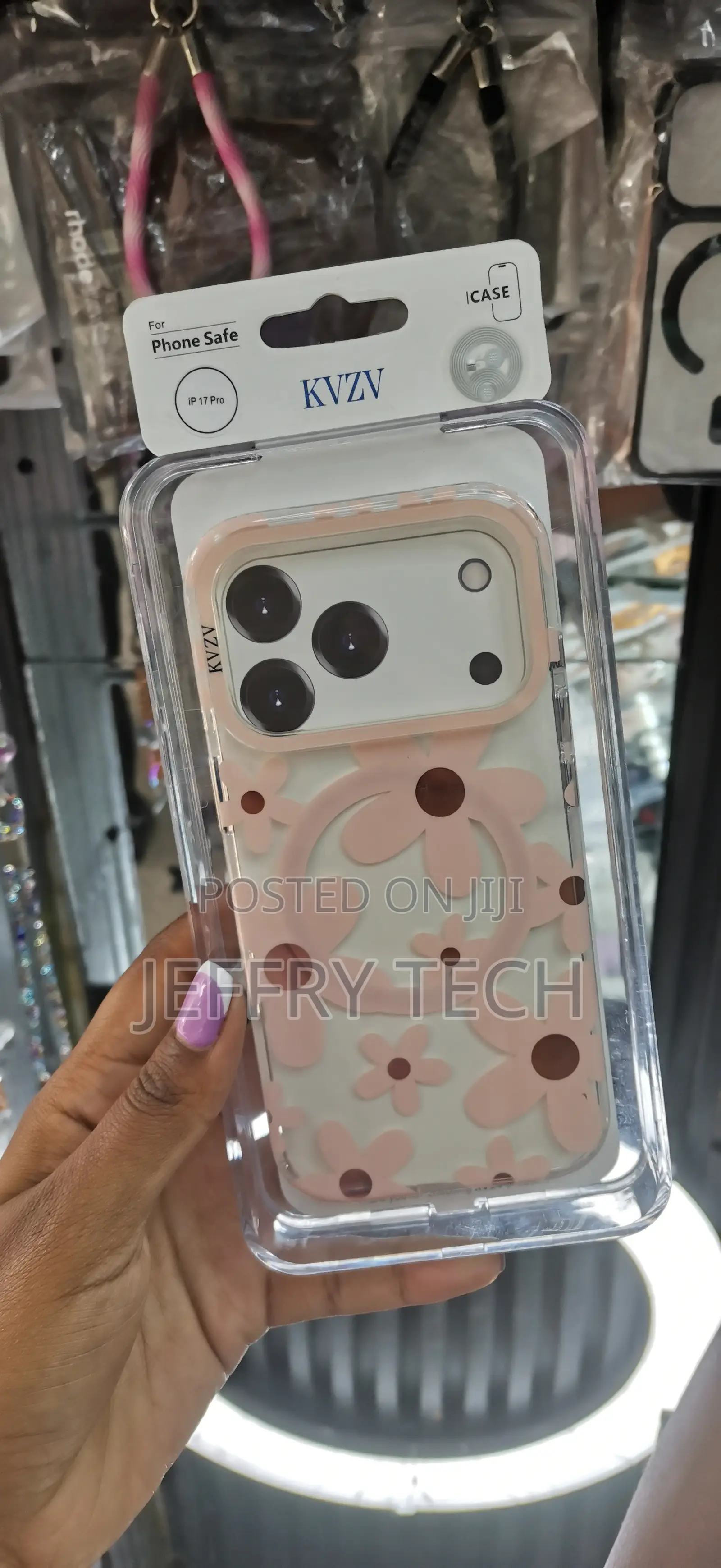 Xacop iPhone 17 Pro KVZV Magnetic Compatible Cover With Flowers -Pink