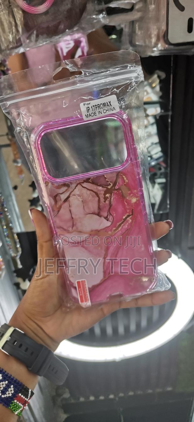Spicon Pink Marble Phone Case With Gold Cover for iPhone 17 Pro Max
