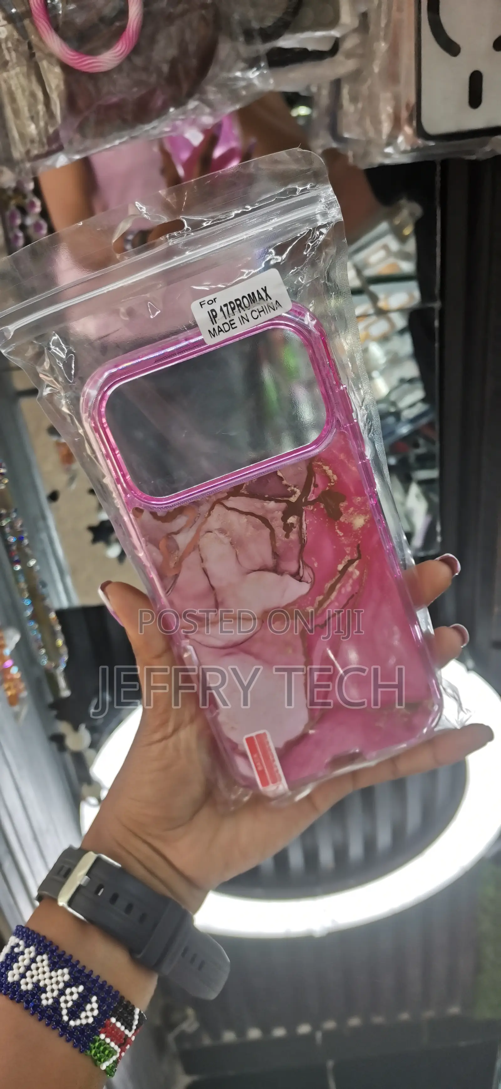 Spicon Pink Marble Phone Case With Gold Cover for iPhone 17 Pro Max