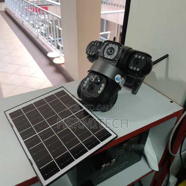 Triple Lens Solar Powered PTZ Surveillance Security Camera - main view