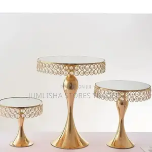 3pcs Crystal Golden Cake Stand Set/Round Wedding Desert Cake